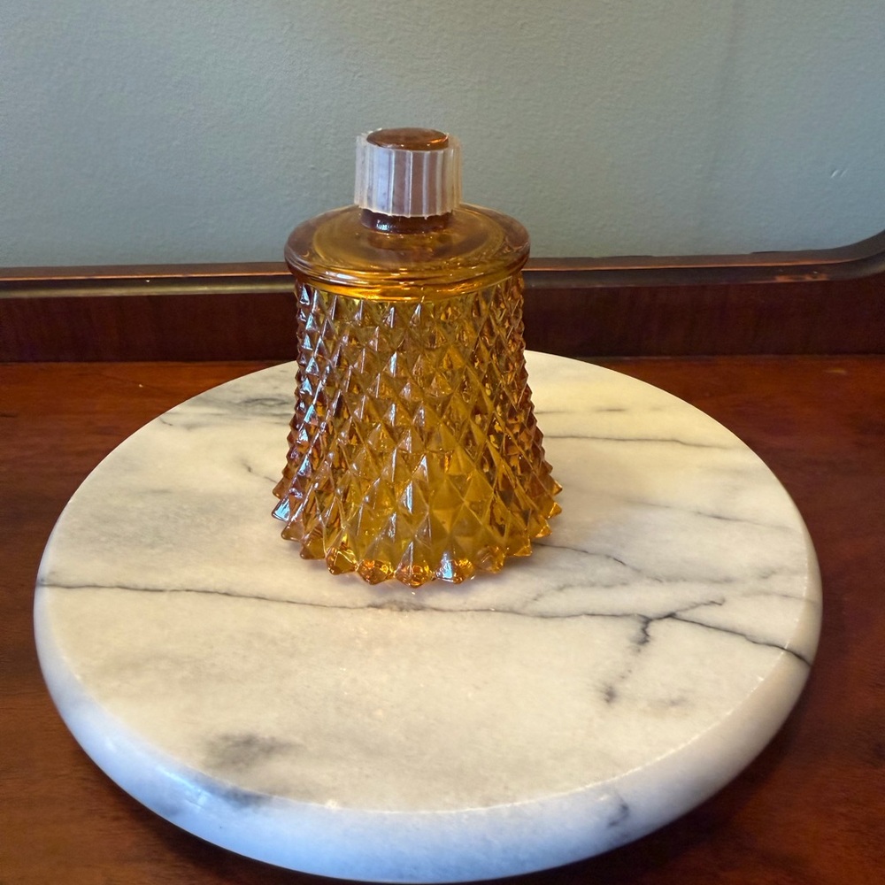 Vintage amber diamond point glass votive peg candle holder